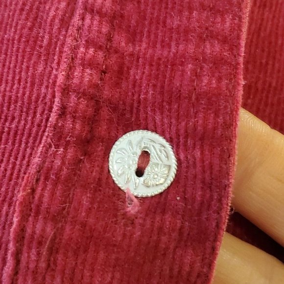 Vintage 90s Dark Red Corduroy Modest Babydoll Midi Shirt Dress Pockets 6 8 - Picture 6 of 10